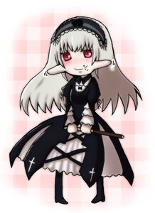 Rating: Safe Score: 0 Tags: 1girl argyle argyle_background black_dress blush checkered checkered_background checkered_floor chibi dress frills full_body hairband image juliet_sleeves long_hair long_sleeves puffy_sleeves red_eyes solo standing suigintou tiles wings User: admin