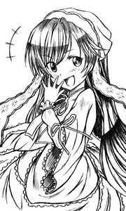 Rating: Safe Score: 0 Tags: 1girl :d blush dress greyscale hat image long_hair looking_at_viewer monochrome open_mouth ribbon smile solo suiseiseki very_long_hair User: admin