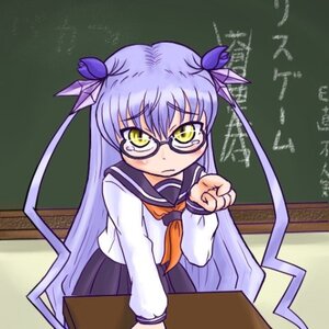 Rating: Safe Score: 0 Tags: 1girl barasuishou bespectacled blue_skirt chalkboard classroom desk glasses hair_ribbon image indoors long_hair long_sleeves looking_at_viewer pleated_skirt purple_hair ribbon sailor_collar school_uniform serafuku skirt solo twintails two_side_up very_long_hair yellow_eyes User: admin