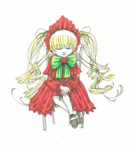 Rating: Safe Score: 0 Tags: 1girl blonde_hair bonnet bow bowtie closed_eyes dress full_body green_bow image long_hair long_sleeves rose shinku shoes simple_background sitting solo twintails white_background User: admin