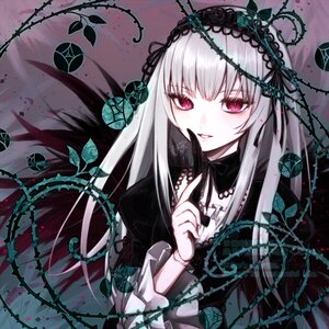 Rating: Safe Score: 0 Tags: 1girl black_dress black_ribbon chain dress eyebrows_visible_through_hair flower hairband image long_hair looking_at_viewer red_eyes ribbon smile solo suigintou thorns vines User: admin