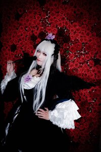 Rating: Safe Score: 0 Tags: 1girl black_dress dress flower gothic_lolita hairband lolita_fashion long_hair red_eyes red_flower red_rose rose solo suigintou thorns white_hair wings User: admin