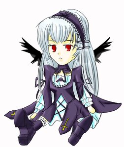 Rating: Safe Score: 0 Tags: 1girl black_wings boots detached_collar dress frilled_sleeves frills full_body hairband image lolita_fashion long_hair long_sleeves red_eyes silver_hair simple_background sitting solo striped suigintou vertical_stripes wings User: admin