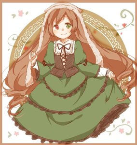 Rating: Safe Score: 0 Tags: 1girl brown_hair dress drill_hair frills green_dress green_eyes head_scarf heterochromia image long_hair long_sleeves looking_at_viewer red_eyes smile solo striped_background suiseiseki twin_drills very_long_hair User: admin