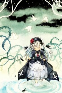 Rating: Safe Score: 0 Tags: 1girl bird black_wings closed_eyes cross dress facing_viewer feathers flower frills hairband image long_hair long_sleeves rose silver_hair solo standing suigintou wings User: admin