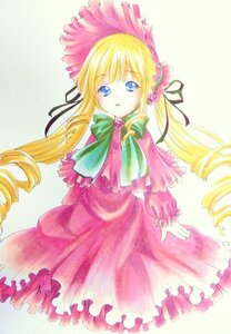 Rating: Safe Score: 0 Tags: 1girl blonde_hair blue_eyes bonnet bow bowtie capelet dress drill_hair flower frills image long_hair long_sleeves looking_at_viewer marker_(medium) pink_flower pink_rose rose shinku simple_background solo traditional_media twin_drills twintails very_long_hair User: admin