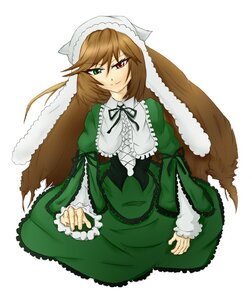 Rating: Safe Score: 0 Tags: 1girl brown_hair dress frills green_dress green_eyes head_scarf heterochromia image long_hair long_sleeves looking_at_viewer red_eyes simple_background sitting smile solo suiseiseki very_long_hair white_background User: admin