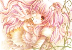 Rating: Safe Score: 0 Tags: 1girl dress flower frills hair_flower hair_ornament image kirakishou long_hair pink_hair pink_rose ribbon rose solo traditional_media yellow_eyes User: admin