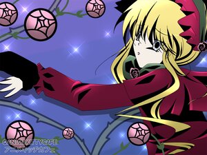 Rating: Safe Score: 0 Tags: 1girl blonde_hair bonnet bow dress flower image long_hair long_sleeves plant red_dress rose shinku solo sparkle User: admin