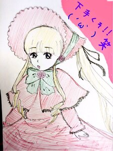 Rating: Safe Score: 0 Tags: 1girl blonde_hair blue_eyes bonnet bow bowtie dress image long_hair long_sleeves looking_at_viewer pink_bow shinku simple_background solo umbrella very_long_hair User: admin