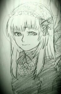 Rating: Safe Score: 0 Tags: 1girl auto_tagged closed_mouth dress flower hairband image long_hair looking_at_viewer monochrome ribbon rose sketch smile solo suigintou traditional_media upper_body User: admin