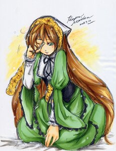 Rating: Safe Score: 0 Tags: 1girl auto_tagged brown_hair dress frills green_dress green_eyes image long_hair long_sleeves looking_at_viewer ribbon sitting solo suiseiseki very_long_hair User: admin