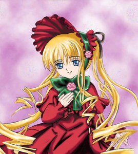 Rating: Safe Score: 0 Tags: 1girl blonde_hair blue_eyes bonnet bow bowtie dress drill_hair flower green_bow green_neckwear image long_hair long_sleeves looking_at_viewer pink_flower pink_rose red_capelet red_dress rose shinku solo standing twintails User: admin