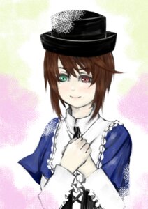 Rating: Safe Score: 0 Tags: 1girl blush brown_hair dress green_eyes hat heterochromia image long_sleeves looking_at_viewer red_eyes short_hair smile solo souseiseki top_hat upper_body User: admin