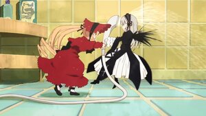 Rating: Safe Score: 0 Tags: 2girls black_wings blonde_hair dress drill_hair frills hairband image long_hair long_sleeves multiple_girls outdoors pair ribbon shinku shoes silver_hair standing suigintou very_long_hair wings User: admin