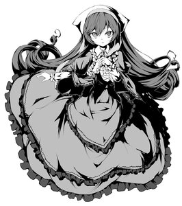Rating: Safe Score: 0 Tags: 1girl awa_yume brooch commentary_request dress frilled_dress frills full_body greyscale hairband heterochromia image long_hair long_sleeves looking_at_viewer monochrome photoshop_(medium) rozen_maiden smile solo striped suiseiseki vertical_stripes very_long_hair User: admin