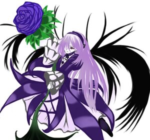 Rating: Safe Score: 0 Tags: 1girl dress flower full_body hair_over_one_eye hairband image long_hair long_sleeves purple_flower purple_hair red_eyes rose simple_background solo suigintou very_long_hair white_background wings User: admin
