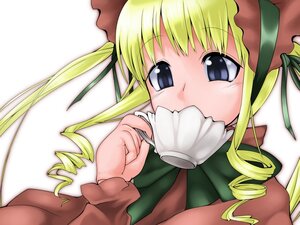 Rating: Safe Score: 0 Tags: 1girl blonde_hair blue_eyes blush bow bowtie cup drill_hair green_bow hair_ribbon holding holding_cup image long_hair long_sleeves looking_at_viewer ribbon ringlets saucer shinku sidelocks simple_background solo teacup twin_drills upper_body User: admin