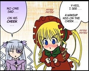 Rating: Safe Score: 0 Tags: 2girls barasuishou blonde_hair blue_eyes blush bonnet bow bowtie dress english_text hair_ribbon image long_hair long_sleeves multiple_girls pair red_dress shinku speech_bubble suigintou twintails User: admin