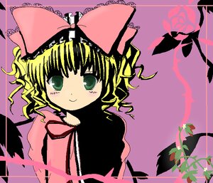 Rating: Safe Score: 0 Tags: 1girl blonde_hair bow dress flower green_eyes hina_ichigo hinaichigo image looking_at_viewer pink_background pink_bow plant ribbon rose simple_background smile solo upper_body User: admin