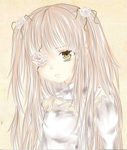 Rating: Safe Score: 0 Tags: 1girl blonde_hair dress eyepatch flower frills hair_flower hair_ornament image kirakishou long_hair ribbon rose solo two_side_up upper_body white_flower white_rose yellow_eyes User: admin