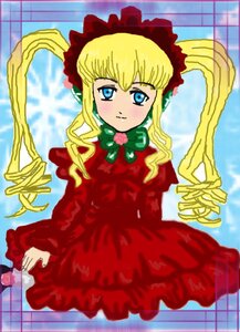 Rating: Safe Score: 0 Tags: 1girl blonde_hair blue_eyes blush bonnet bow bowtie dress drill_hair flower frills green_bow image long_hair long_sleeves looking_at_viewer red_dress rose shinku sidelocks solo standing twin_drills v_arms User: admin