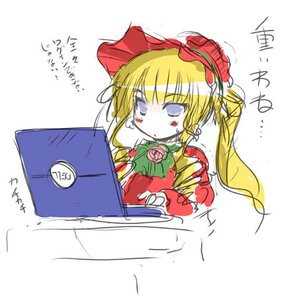 Rating: Safe Score: 0 Tags: 1girl blonde_hair blue_eyes blush_stickers dress flower image long_hair long_sleeves red_flower rose shinku simple_background solo twintails white_background User: admin