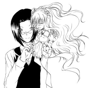 Rating: Safe Score: 0 Tags: 1boy 1girl blush closed_eyes couple dress flower frills glasses greyscale image kirakishou long_hair monochrome smile solo very_long_hair User: admin