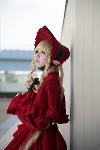 Rating: Safe Score: 0 Tags: 1girl blonde_hair blue_eyes blurry blurry_background bonnet depth_of_field dress drill_hair long_hair long_sleeves photo red_dress shinku solo twin_drills umbrella User: admin