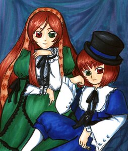 Rating: Safe Score: 0 Tags: 2girls blue_dress brown_hair dress frills green_dress green_eyes hat heterochromia image long_hair long_sleeves looking_at_viewer multiple_girls pair pantyhose red_eyes short_hair siblings sisters smile souseiseki suiseiseki top_hat twins very_long_hair User: admin