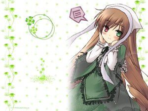 Rating: Safe Score: 0 Tags: 1girl blush brown_hair dress frills green_dress green_eyes hat head_scarf heterochromia image long_hair long_sleeves looking_at_viewer plant red_eyes solo suiseiseki very_long_hair white_background User: admin