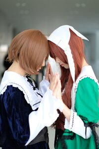 Rating: Safe Score: 0 Tags: 2girls blurry blurry_foreground brown_hair depth_of_field dress hair_over_eyes head_scarf long_hair long_sleeves multiple_cosplay multiple_girls short_hair sisters suiseiseki tagme User: admin