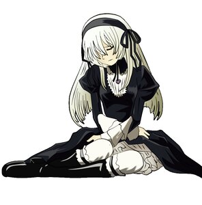 Rating: Safe Score: 0 Tags: 1girl black_dress dress frills full_body hairband image juliet_sleeves kneehighs long_hair long_sleeves puffy_sleeves ribbon sitting solo suigintou white_background User: admin
