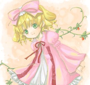 Rating: Safe Score: 0 Tags: 1girl blonde_hair bow dress drill_hair flower frills fruit grass green_eyes hair_bow hina_ichigo hinaichigo image leaf long_sleeves looking_at_viewer pink_bow pink_dress plant ribbon smile solo User: admin