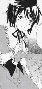 Rating: Safe Score: 0 Tags: 1girl blush capelet greyscale image monochrome open_mouth ribbon short_hair solo souseiseki User: admin