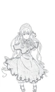 Rating: Safe Score: 0 Tags: 1girl capelet dress flower full_body greyscale image long_hair looking_at_viewer monochrome shinku solo standing twintails very_long_hair User: admin