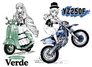 Rating: Safe Score: 0 Tags: 2girls boots bow commentary_request dirtbike dress ground_vehicle hat image long_hair long_sleeves monochrome motor_vehicle motorcycle multiple_girls open_mouth pair rozen_maiden scooter shirayuki_shoushirou shoes short_hair siblings sisters sitting smile souseiseki suiseiseki top_hat twins very_long_hair vespa wheelie User: admin