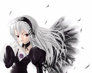 Rating: Safe Score: 0 Tags: 1girl black_dress black_ribbon black_wings detached_collar dress feathered_wings feathers flower frills hairband image juliet_sleeves long_hair long_sleeves looking_at_viewer puffy_sleeves red_eyes rose silver_hair solo suigintou wings User: admin