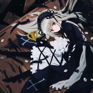 Rating: Safe Score: 0 Tags: 1girl black_wings dress feathers flower frilled_sleeves frills hairband image long_hair long_sleeves looking_at_viewer red_eyes ribbon rose silver_hair smile solo suigintou wings User: admin