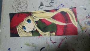 Rating: Safe Score: 0 Tags: 1girl blonde_hair blue_eyes dress hat image long_hair long_sleeves looking_at_viewer photo red_dress shinku solo traditional_media twintails very_long_hair User: admin