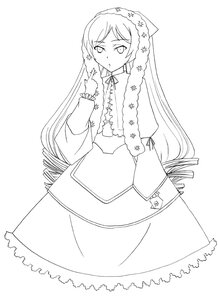 Rating: Safe Score: 0 Tags: 1girl bangs dress frills greyscale image long_hair long_sleeves looking_at_viewer monochrome ribbon solo suiseiseki very_long_hair User: admin