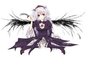 Rating: Safe Score: 0 Tags: 1girl black_dress black_legwear black_wings boots bow brown_eyes commentary_request doll_joints dress feathers frills full_body hairband highres image joints juliet_sleeves knee_boots lolita_fashion lolita_hairband long_hair long_sleeves looking_at_viewer puffy_sleeves red_eyes rose rozen_maiden silver_hair simple_background sitting solo suigintou thighhighs umi_(umi02) upper_body white_background wings User: admin
