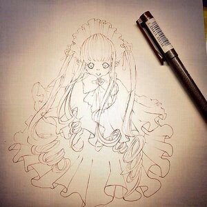 Rating: Safe Score: 0 Tags: 1girl bangs bow dress frills image long_hair long_sleeves looking_at_viewer monochrome photo shinku solo traditional_media very_long_hair User: admin