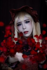 Rating: Safe Score: 0 Tags: 1girl artist_name blonde_hair blue_eyes blurry flower lips lipstick looking_at_viewer makeup nose realistic red_flower red_lips red_lipstick rose shinku short_hair signature solo watermark User: admin