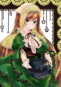 Rating: Safe Score: 0 Tags: 1girl breasts brown_hair dress frills green_dress green_eyes hat heterochromia image long_hair long_sleeves red_eyes solo star_(symbol) suiseiseki very_long_hair watering_can User: admin