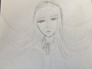 Rating: Safe Score: 0 Tags: 1girl floating_hair greyscale hairband image long_hair looking_at_viewer monochrome ribbon sketch solo suigintou traditional_media User: admin