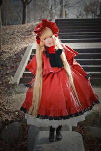 Rating: Safe Score: 0 Tags: 1girl bangs black_footwear blonde_hair blue_eyes boots bow dress full_body long_hair looking_at_viewer red_dress shinku solo standing twintails very_long_hair User: admin