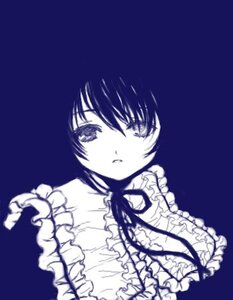 Rating: Safe Score: 0 Tags: 1girl bangs blue_background blue_theme closed_mouth expressionless frills image looking_at_viewer monochrome short_hair simple_background solo souseiseki upper_body User: admin