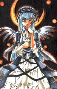 Rating: Safe Score: 0 Tags: 1girl black_ribbon blush dress frills gothic_lolita hairband image lolita_fashion lolita_hairband long_hair long_sleeves looking_at_viewer marker_(medium) red_eyes ribbon solo suigintou traditional_media wings User: admin