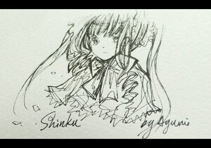 Rating: Safe Score: 0 Tags: 1girl bangs character_name closed_mouth dress frills image letterboxed long_hair long_sleeves looking_at_viewer monochrome shinku sidelocks simple_background sketch solo traditional_media upper_body User: admin